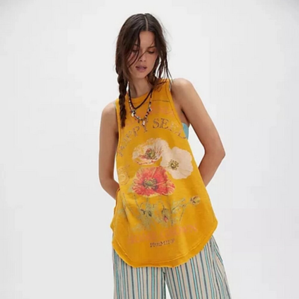 Free People We The Free Rosie Graphic Tank Sleeveless Crew Neck Racerback Top